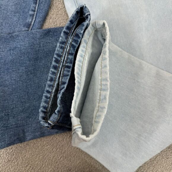 Blue Savvy Two Tone High Rise Mom Jeans Blue Juniors 5 27 Straight Leg Button - Picture 5 of 13